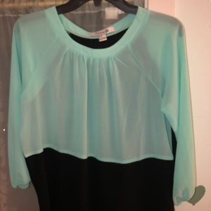 Blouse, polyester , green /black, long sleeve